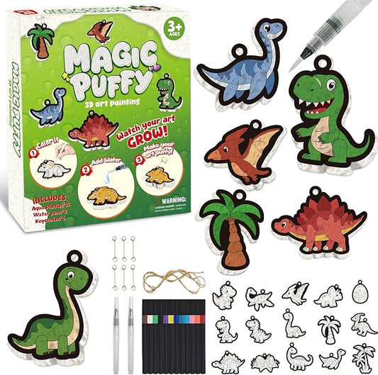 avtctek Magic Foam Texture Painting Kit - 3D Art Puffy Paint Kit, 15 Mess-Free Dinosaur Paint by Number Craft for Kids Ages 3-10