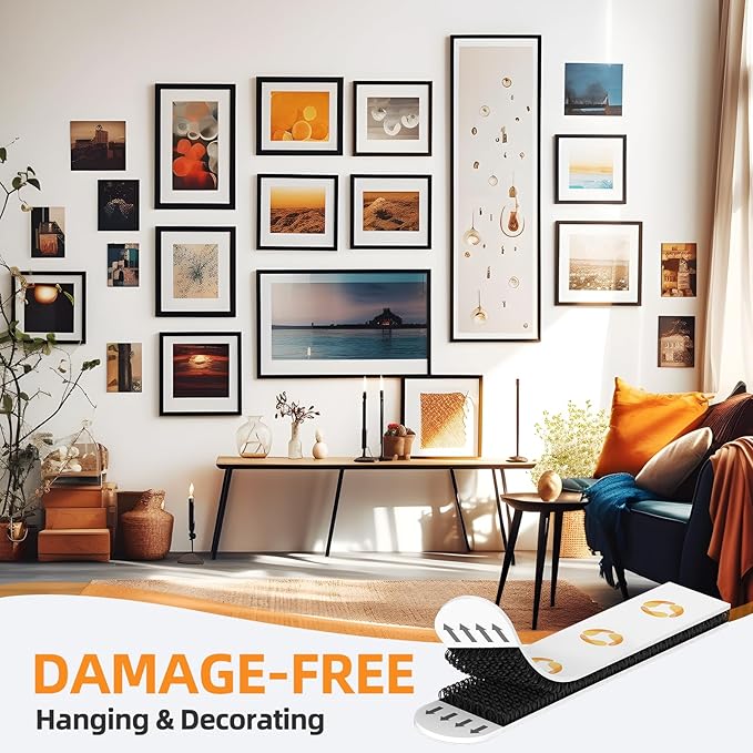 XL Picture Hanging Strips Heavy Duty, 80 Strips Damage Free Removal Picture Hangers for Wall, Sticky Hook & Loop Adhesive Strips for Poster/Picture/Home/Office, 40 Pairs/X-Large, Black