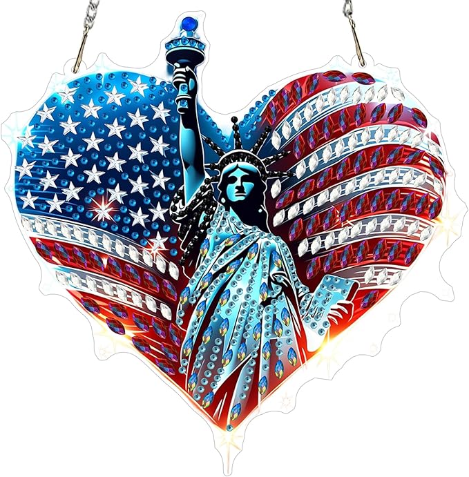 MXJSUA Statue of Liberty Diamond Painting Art Window Suncatchers, Diamond Art Kits for Adults Hanging Ornaments with Chain, 5D Special Shape Crystal Diamond Pendant Accessories for Decor Gift