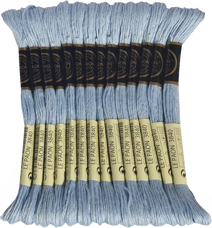 LE PAON Embroidery Floss, 14-Pack Six Strands 100% Long Staple Cotton Embroidery Thread, 8.7-Yard，Color Number：3840, Light Lavender Blue