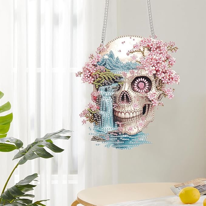Reofrey Hanging Diamond Art Kits for Adults - 8x8 Inch Skeleton Landscape Acrylic Board Double Sided Pattern Diamond Art Suncatcher Pendant, Crystal Art for Home Wall Window Decoration Handmade Gift
