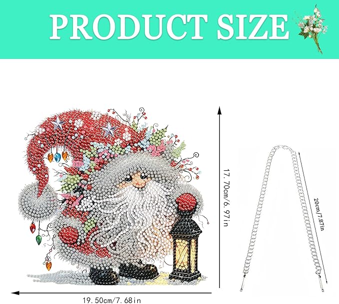 Auremi Christmas Diamond Art Pendant Kits,5D Gnome Diamond Art Diamond Painting Hanging Kits,DIY Special Shaped Diamonds Painting Suncatcher Pendant Kit for Adults for Gift Wall Home Decor