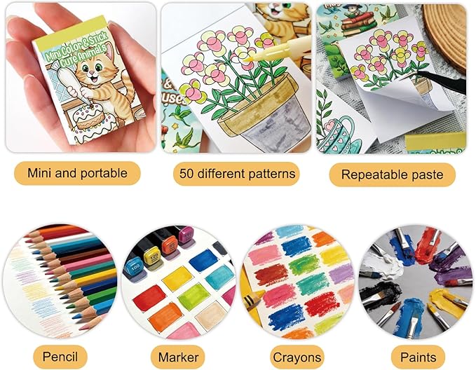 Bomichi Women's Mini Coloring Book, 4 Pack 3.1 x2.1 inches Small Coloring Sticker Book for Adult to Relax and Relieve Anxiety