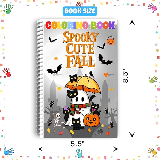 Spooky Cute Fall Coloring Book for Toddlers Ages 3+ – Small Size Halloween Coloring Pages with Pumpkins, Ghosts, and Bats – First Coloring Book with Thick 199 GSM Paper – Spiral Bound, 5.5x8.5 in