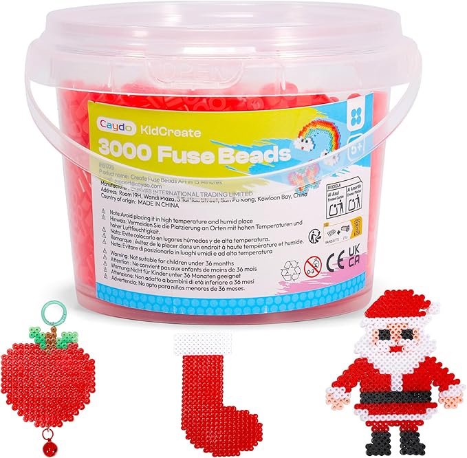 Caydo 3000PCS 5mm Red Fuse Beads, Craft Kit for Kids & Adults, DIY Pixel Art Projects, Durable Plastic Jar with Storage for Jewelry, Keychains, and Creative Crafts