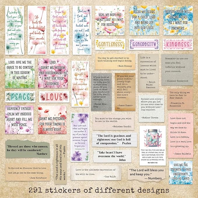 Bible Study Supplies Kit - 24 Sheets Christian Vintage Stickers: Scripture, Quote & Bible Verse Stickers |Inspirational Typewriter Decor | Scrapbooking, Journaling Supplies for Bible Journal