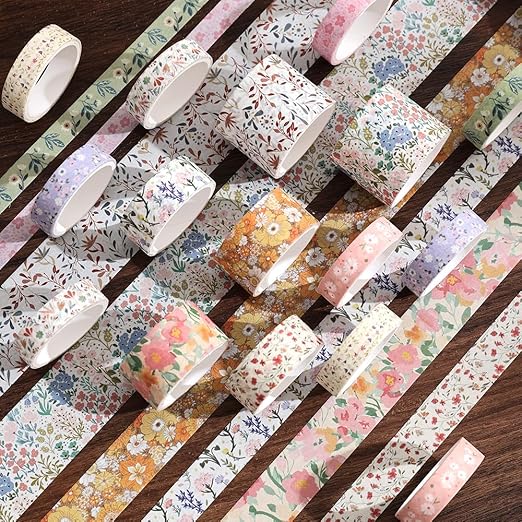 12 Rolls Floral Washi Tape Set - 0.4/0.6/0.8/1.2in Numerous Flowers Design Decorative Tapes for Journaling Scrapbooking Writable Vintage Scrapbook Supplies Letter Gift Craft Tape (Colorful3)