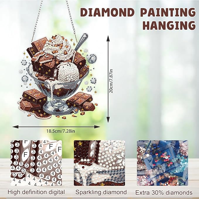 MAXBYE Diamond Art Kits for Adults Hanging Pendant, Chocalate and Ice Cream DIY Special Shaped Diamonds Painting Double Sided Rhinestone Gem Art for Beginners Gift Window Wall Door Decoration 8×8 Inch