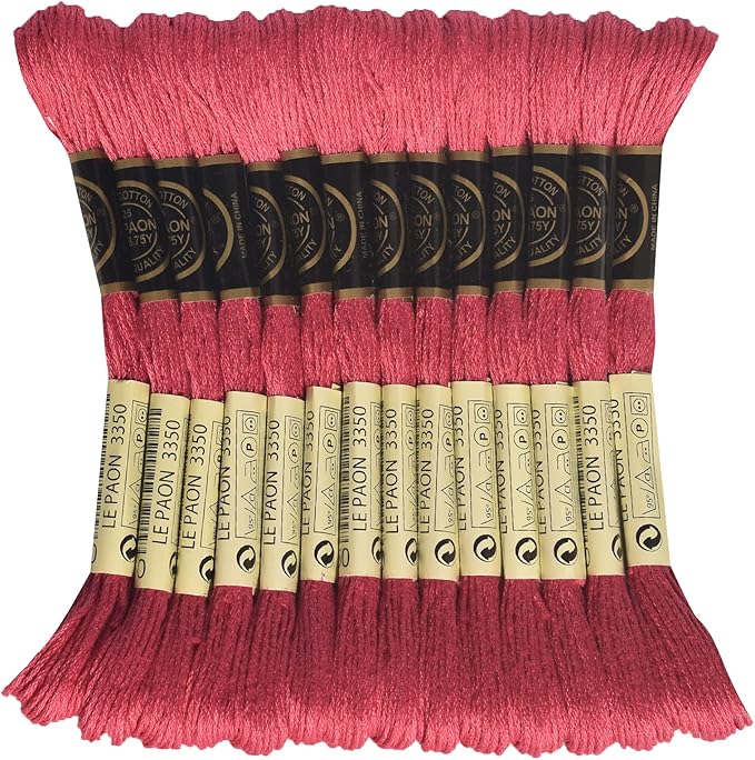 LE PAON Embroidery Floss, 14-Pack Six Strands 100% Long Staple Cotton Embroidery Thread, 8.7-Yard，Color Number：3350, Dark Dusty Rose