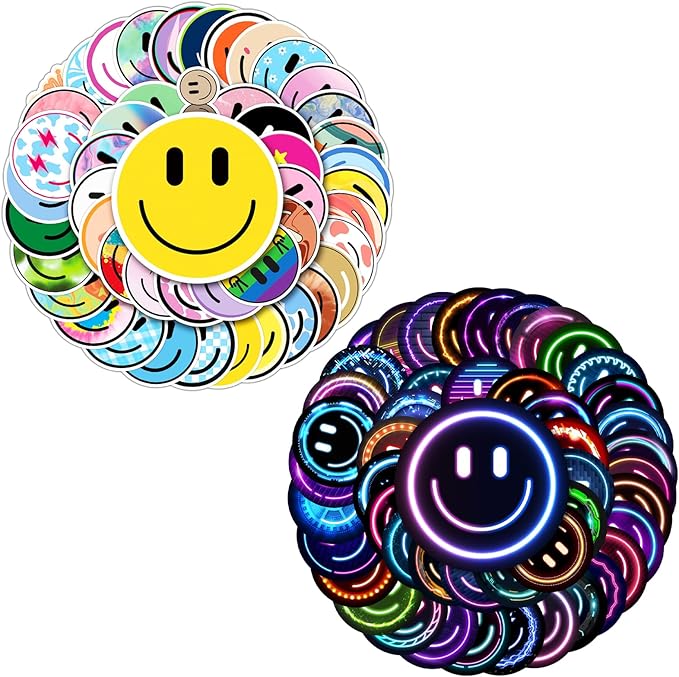 wercokt 50pcs smiling 50pcs neon stickers, cute water bottle stickers for kids, for teaching rewards, notebooks, stationery, luggage, cartoon pvc happy stickers