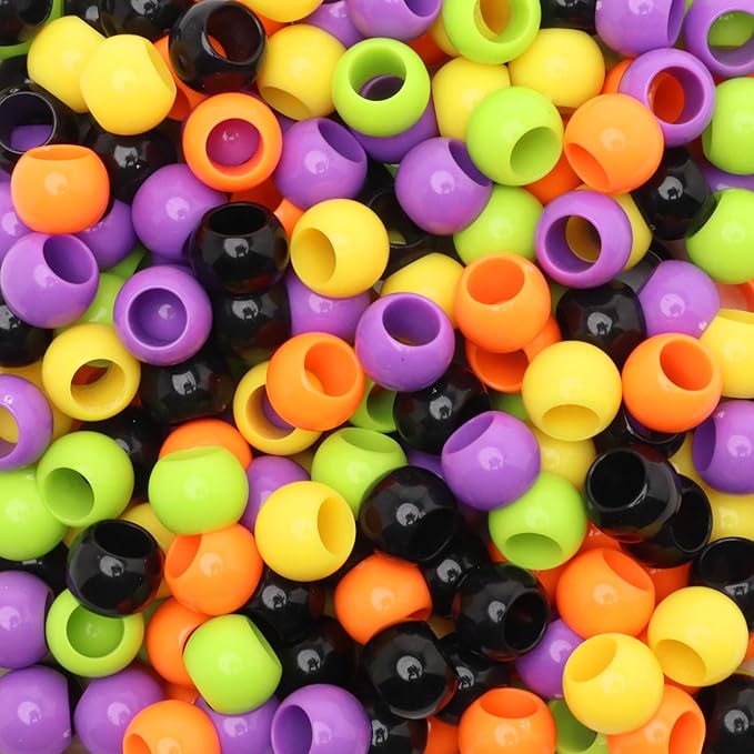 300 acrylic large hole beads for crafts and for hair 10mm x 12mm acrylic barrel beads with 5.7mm large hole, glossy halloween assortment