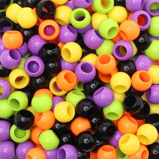 300 acrylic large hole beads for crafts and for hair 10mm x 12mm acrylic barrel beads with 5.7mm large hole, glossy halloween assortment