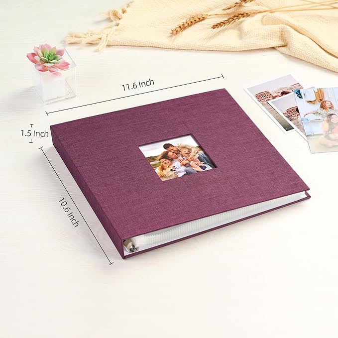 Mublalbum 10x10 Inch DIY Scrapbook Photo Album with 40 Plastic Sleeves 80 Pages Linen Cover 3 Ring Folder Binder for Wedding Baby Family and DIY Projects (Purple)