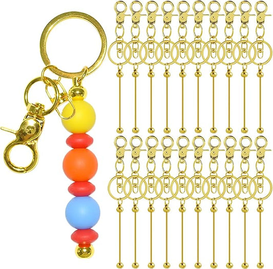 60 Pcs Beadable Keychains Bulk Kit – DIY Keychain Making Supplies with Metal Blanks for Crafts, Jewelry, Charms, Custom Projects – Blank Chain Bars for Beaded Keychain Design (Golden)