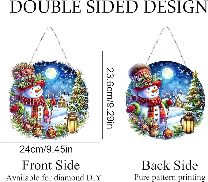 DIY Acrylic Diamond Art Painting Wreath Kits Special Shaped Rhinestone 5D Diamond Art Window Pendants Home Garden Wall Hanging Kits Hanging Ornament (Christmas Snowman-2)