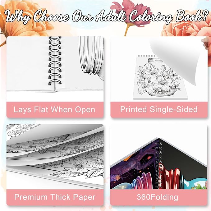 Coloring Book for Adults Relaxation, Spiral Bound Adult Coloring Book for Women Page One Sided Design Gifts Arts and Crafts for Women to Relax, Anxiety and Depression 30 Colorful Coloring Pages