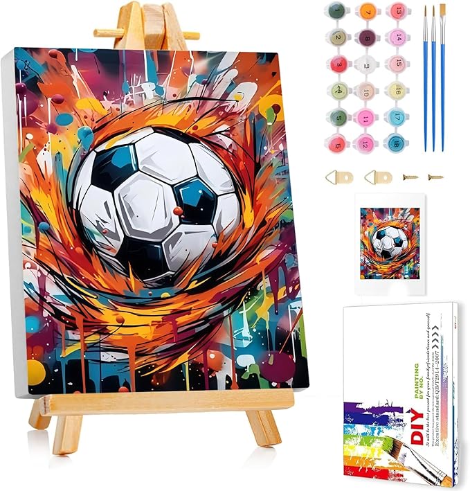 Reivworl Paint by Numbers Kit for Kids - with Frame and Easel, Soccer Paint by Number Kids Age 6-8-12 Boys Girls, Paint by Numbers for Gifts and Decor (9.5X12Inch)