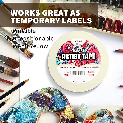 3 Pack White Artist Tape - Masking Artists Tape for Drafting Art Watercolor Painting Canvas Framing - Acid Free 0.8inch Wide 540FT Long Total
