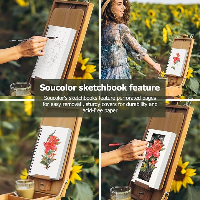 soucolor 5.5" x 8.5" sketchbook pack of 2, 200 sheets blank journal notebook, a5, spiral bound sketch pad drawing book acid-free paper (68lb/100gsm), painting sketching drawing notebook art supplies