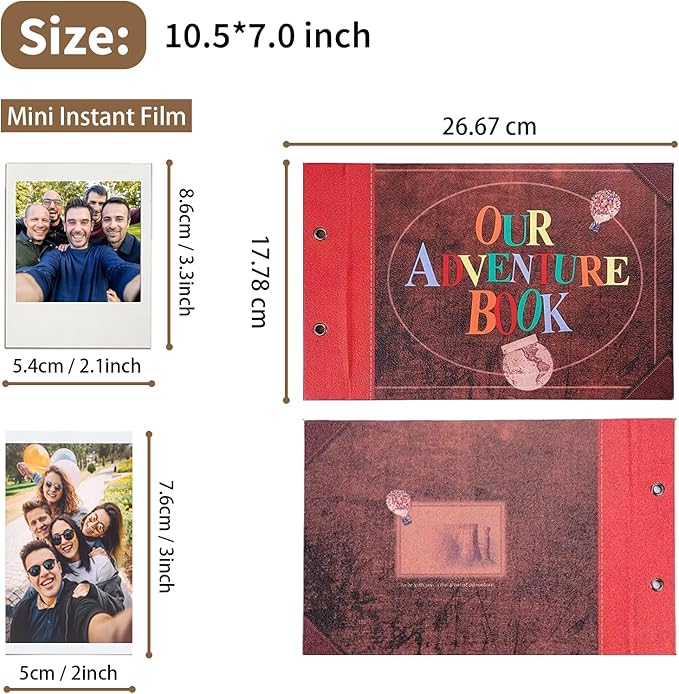 Scrapbook Photo Album,Our Adventure Scrap Book, Embossed Words Hard Cover Movie Up Travel Book for Anniversary, Wedding, Travelling, Baby Shower, etc (Leather Adventure Book)