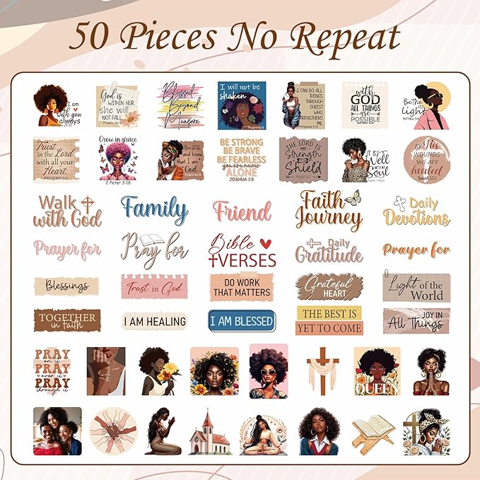 Black Women Prayer Board Kit - Vemfare 162 Pcs Prayer Board Stickers Supplies with Pins Envelope Bible Verse Quotes Cards, Motivational Scrapbook Stickers, Bible Study Supplies (Not Including Board)