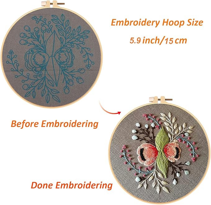 Louise Maelys Embroidery Starter Kit Full Range of Stamped Cross Stitch Kits for Beginner Including Cloth with Pattern,Embroidery Hoop,Color Threads