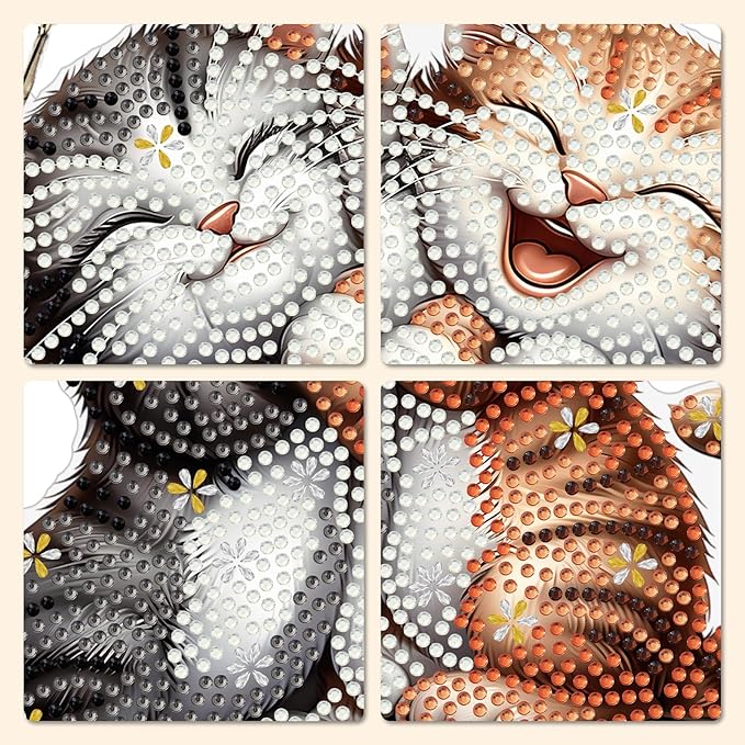 MXJSUA Cartoon Kittens Diamond Art Hanging Kits for Adults Beginners, DIY Acrylic Special Shaped Crystal Diamond Gem Drills Pendant Art Painting Ornament for Home Wall Decor Gift