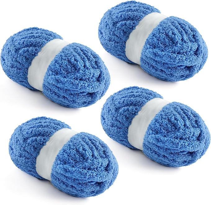 4 Pack Chunky Yarn for Hand Knitting - Chunky Chenille Blanket Yarn for Crocheting - Jumbo Fluffy Yarn for Crochet - Super Bulky Yarn 25 yds 7.7 oz Each Skein (Sky Blue)