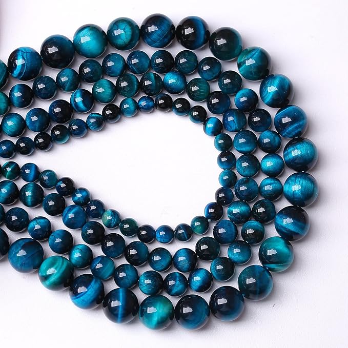 180PCS 4mm Blue Tiger Eye Gemstone Loose Beads Natural Round Loose Stone Beads for Jewelry Making DIY Bracelet Necklace Earrings 2 Strand 32"