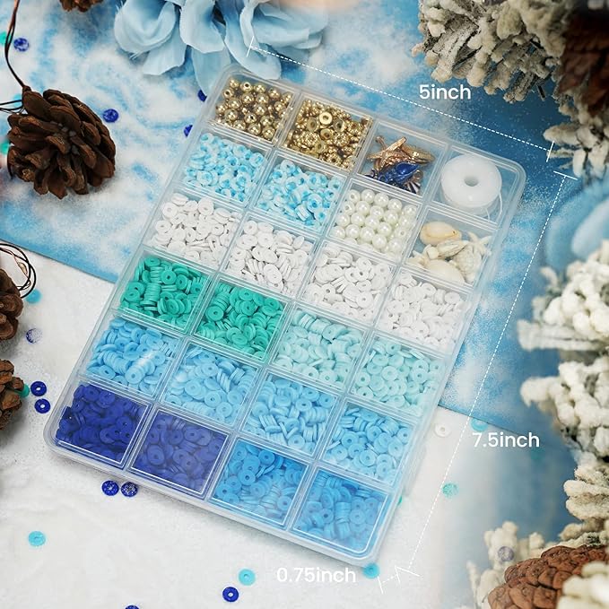 Gionlion Clay Beads for Bracelets, Blue Winter Clay Beads Bracelet Making kit with Golden Pearl Beads for Jewelry Making, Charms Bracelet Kit and Crafts DIY Valentines Day Gifts for Her Women
