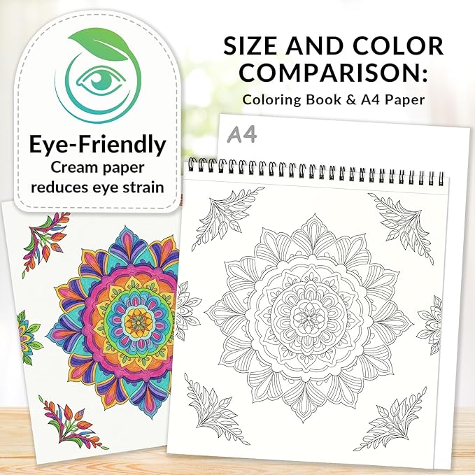 FUN LAVIE Adult Coloring Book - Mandala Coloring Books for Adults Relaxation and Teens Stress Relief, Large Print Spiral Bound Coloring Book for Women,Mandalas Style Mindfulness Stress-Free Patterns