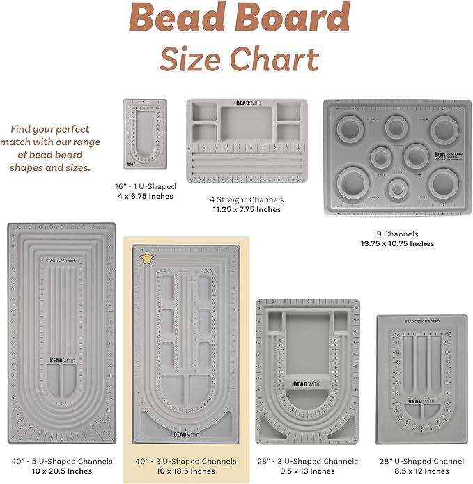 The Beadsmith Bead Board, Grey Flocked, 3 U-Shape and 3 Straight Channels, 10 x 18.5 inches, Design Boards for Creating Bracelets, Necklaces and Other Jewelry