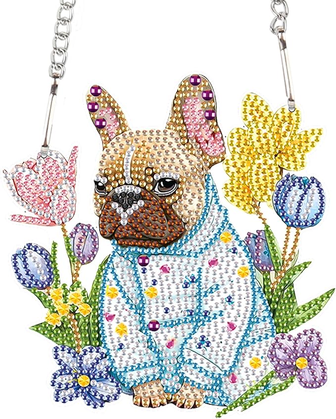 AiYuanzsh Animal Dog Diamond Art Painting Kits Hanging Pendant, Flower Diamond Art Hanging Sign DIY Special Shaped Crystal Ornaments for Home Decor Gift