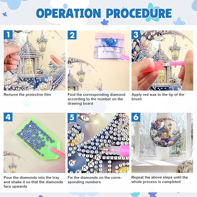 MAXBYE Diamond Art Painting Kits Hanging Flowers and Bird Pendant, DIY 5D Special Shaped House and Moon Gem Art Craft Diamond Dots for Adults and Home Window Door Decor