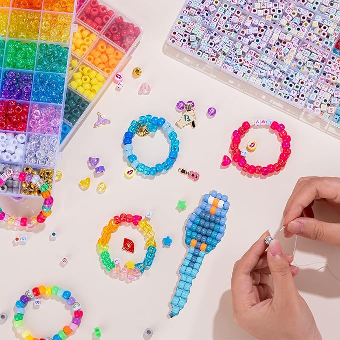 Goldwise Friendship Bracelet Making Kit - 56 Colors Pony Beads, 800 Letter Beads (A-Z) & Variety Charms for Jewelry Making, Rainbow Kandi Beads for DIY Crafts Gifts Party Favors