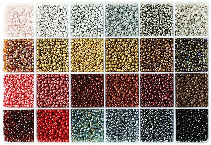 8/0 Glass Seed Beads About 7200pcs 24 Colors 3mm Loose Seed Beads Kit Bracelet Making with 24-Grid Plastic Storage Box for Jewelry Making