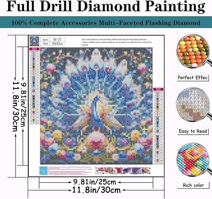 CZYWJMEI 5D Peacock Diamond Painting Kits for Adults Beginners,DIY Flowers Suitability Friends Diamond Art,Full Round Drill Diamond Dot Gem Art Kits,Home Wall Decor 12x12 Inch