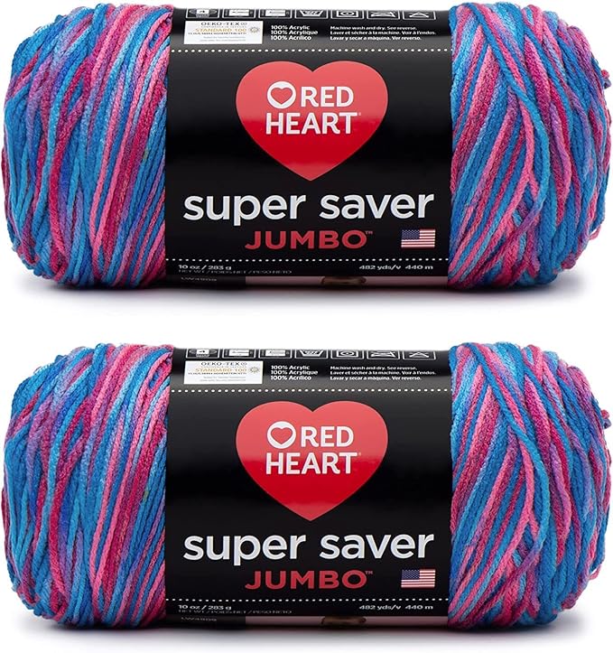 Red Heart Super Saver Jumbo Bonbon Yarn - 2 Pack of 283g/10oz - Acrylic - 4 Medium (Worsted) - 482 Yards - Knitting/Crochet