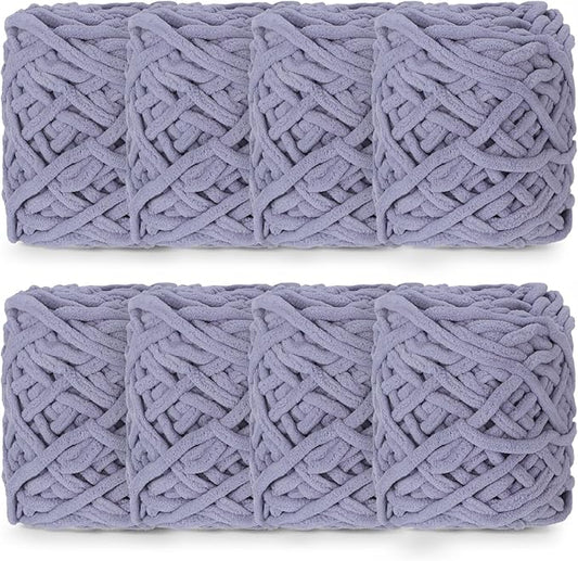 Buryeah Chunky Chenille Yarn for Crocheting Soft Thick Fluffy Yarn for Hand Knitting Bulky Velvet Blanket Plush for Weaving DIY Crafts Each 3.5 oz 55 Yards(Light Gray,8 Pack)