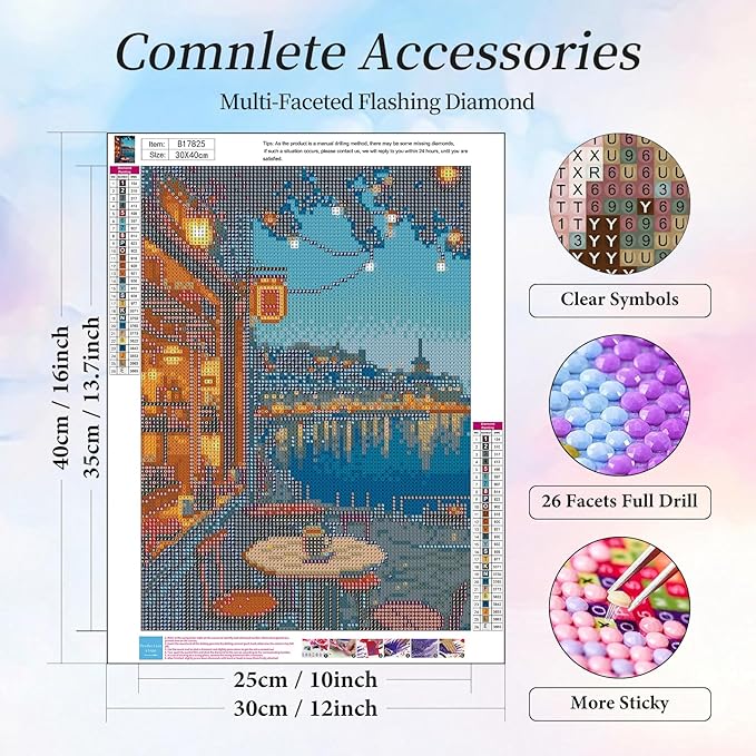 Camocin Diamond Art Kits for Adults Coffee, 5D City Landscape Diamond Painting Kits for Adults Beginners, DIY Street Full Round Dots Drill Gem Art Kit for Gift Home Wall Decor 12 x 16 Inch