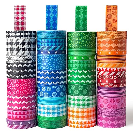 Shindel Washi Tape Set, 50 Rolls Craft Tapes Decorative Tape Adhesive Masking Tape for Scrapbooking Supplies DIY Crafts Journals 4 Different Size
