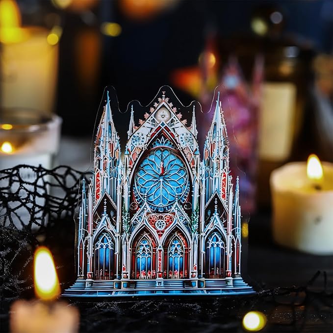 60PCS Moonlight City PET Stickers, Large Gothic Castle Stickers for Scrapbooking, DIY Crafts, Journaling, and Junk Journal Ephemera with Organizer