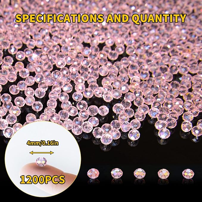 laopottbeads 1200pcs 4mm crystal glass beads for jewelry making beads for bracelets necklace pendants making supplies(pink)