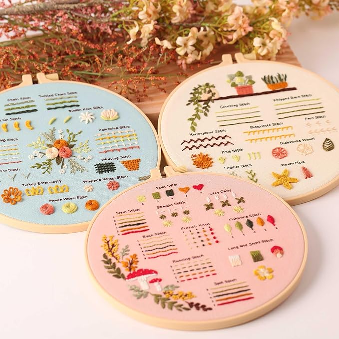 harimau 4p beginner embroidery kit,natural landscape pattern,cross stitch kits, including stamped embroidery cloth with 2 embroidery hoops, multicolor color threads for embroidery kits