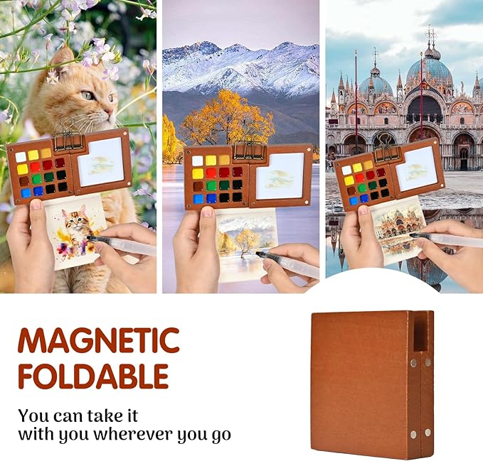 Mini Watercolor Paint Set,Portable mini Travel Watercolor kit, Pocket Watercolor Set with Paint,Art Supplies, for Artists, Amateur Hobbyists and Painting Lovers(12 Colors 15 Grids)