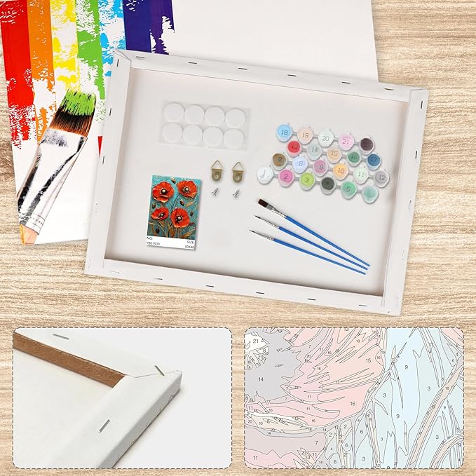 Lxmsja Red Poppies Paint by Numbers Kit for Adults, Acrylic Landscape Paint by Numbers for Adults Beginner, DIY Craft Supplies Oil Painting Kits for Home Wall Decor 12x16 inch (Framed)