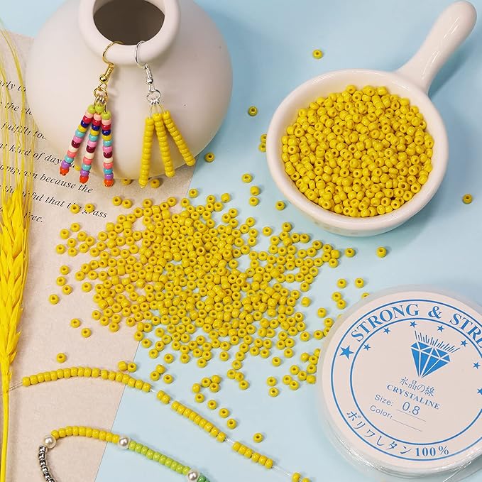 Bala&Fillic Opaque Yellow Color 3mm Seed Beads About 3600pcs/100Grams in Bag, 8/0 Glass Craft Beads for Making Bracelet and Necklace (Yellow)