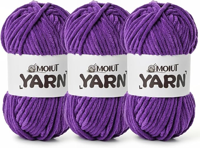 3 Pack Fluffy Chenille Yarn for Crocheting, Chunky Velvet Yarn for Crochet Amigurumi, Baby Yarn for Crocheting Soft Blanket, 262.4yds /10.5 oz Bulky Yarns for Crafts/Hats/Shoes/Socks (3 Lilac)