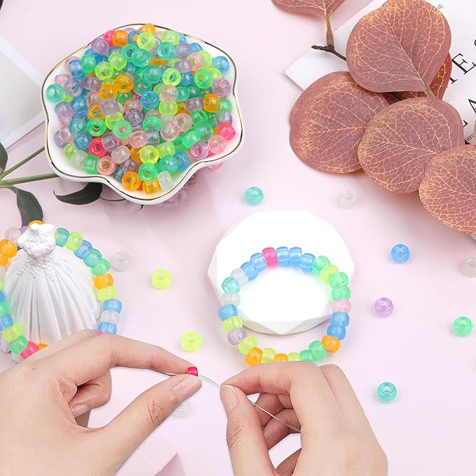 gmma glow in the dark pony beads bulk for bracelet 9 color 1000 pcs plastic beads for jewelry making friendship bracelet making diy necklace party decoration supplies