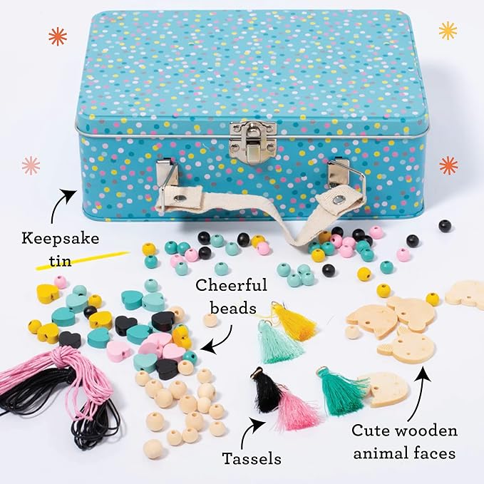 Petit Collage Animal Glam Wood Jewelry Set Craft Kit– Activity Set to Make Charm Bracelets and Necklaces for Women – Creative Toys for Ages 6+ – Ideal Crafts for Kids